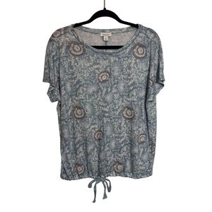 ❌❌Sundance Large Green Linen Floral Tie Hem Top Blouse Boho Western Short Sleeve